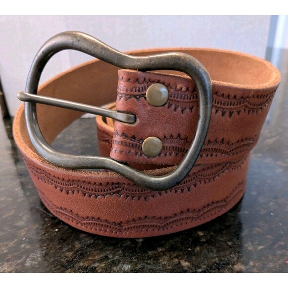 Levi's Belt Mens Sz 39 Brown Tooled Leather - Picture 2 of 7